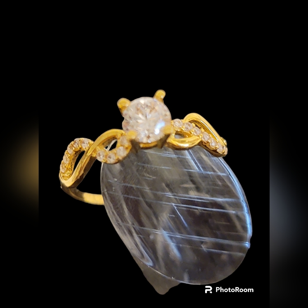 18K Real Gold Ring with CZ Stones